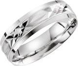 10K White Gold 6 mm Milgrain Edge Geometric Faceted Comfort-Fit Flat Band Size 7.5