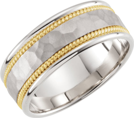 14K White/Yellow Gold 8 mm Rope Edge Comfort-Fit Flat Band Size 9