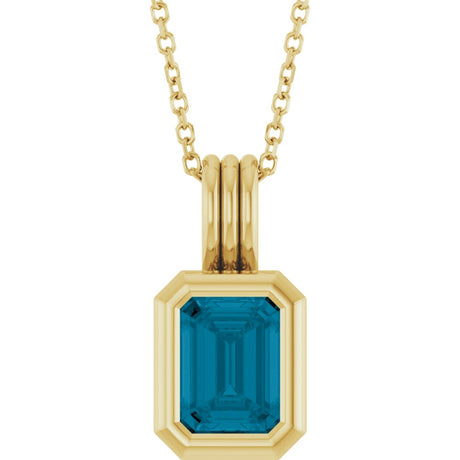 14K Yellow Gold Natural London Blue Topaz Solitaire 16-18" Necklace