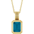 14K Yellow Gold Natural London Blue Topaz Solitaire 16-18" Necklace