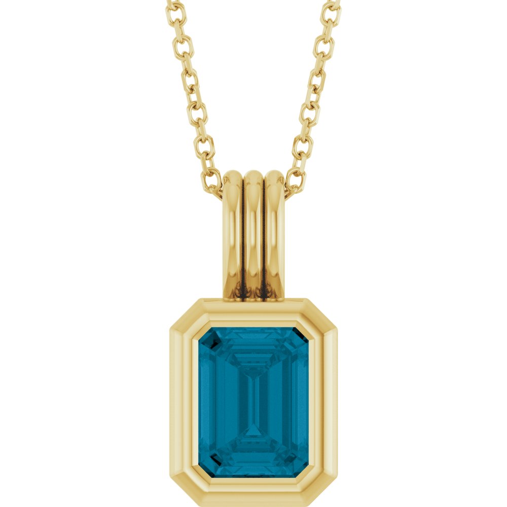 14K Yellow Gold Natural London Blue Topaz Solitaire 16-18" Necklace