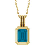 14K Yellow Gold Natural London Blue Topaz Solitaire 16-18" Necklace
