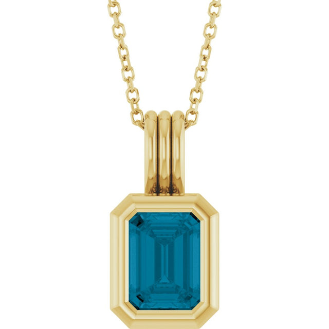 14K Yellow Gold Natural London Blue Topaz Solitaire 16-18" Necklace