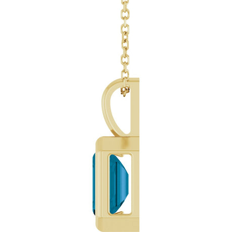 14K Yellow Gold Natural London Blue Topaz Solitaire 16-18" Necklace