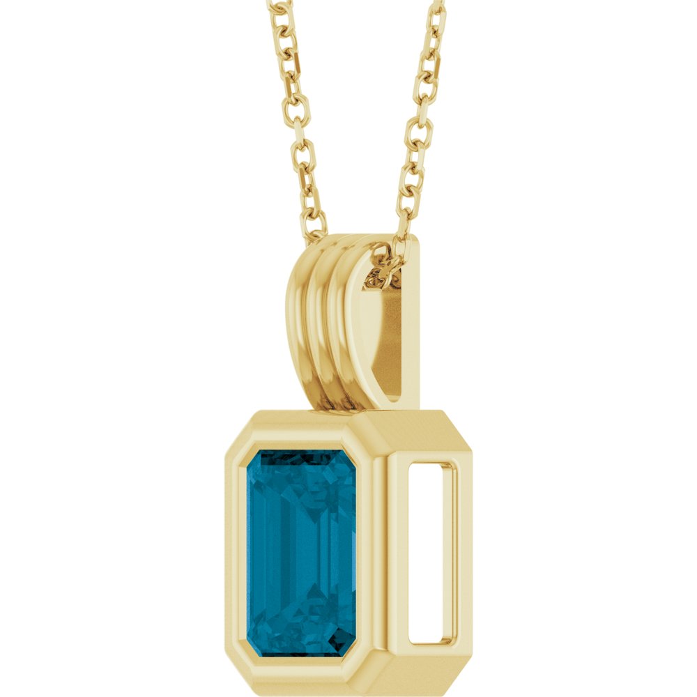 14K Yellow Gold Natural London Blue Topaz Solitaire 16-18" Necklace