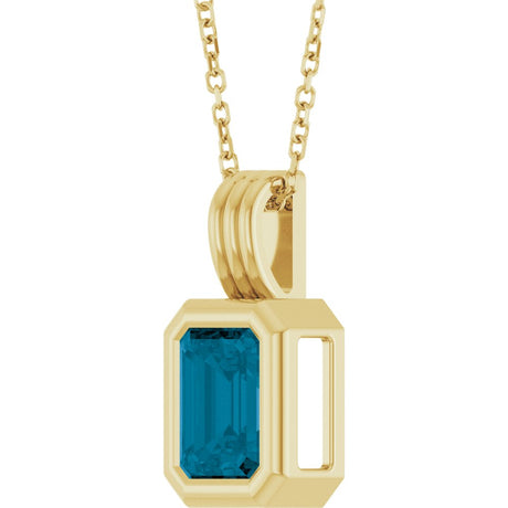 14K Yellow Gold Natural London Blue Topaz Solitaire 16-18" Necklace