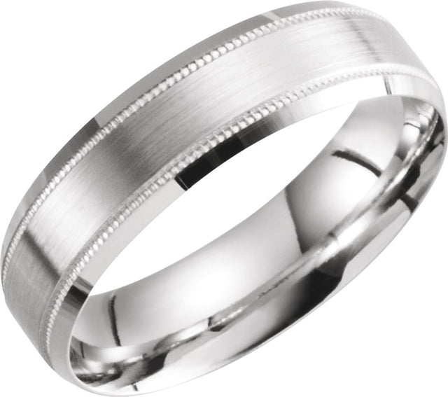14K White Gold 6 mm Milgrain Beveled-Edge Comfort-Fit Half Round Band Size 10
