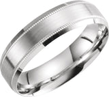 14K White Gold 6 mm Milgrain Beveled-Edge Comfort-Fit Half Round Band Size 10