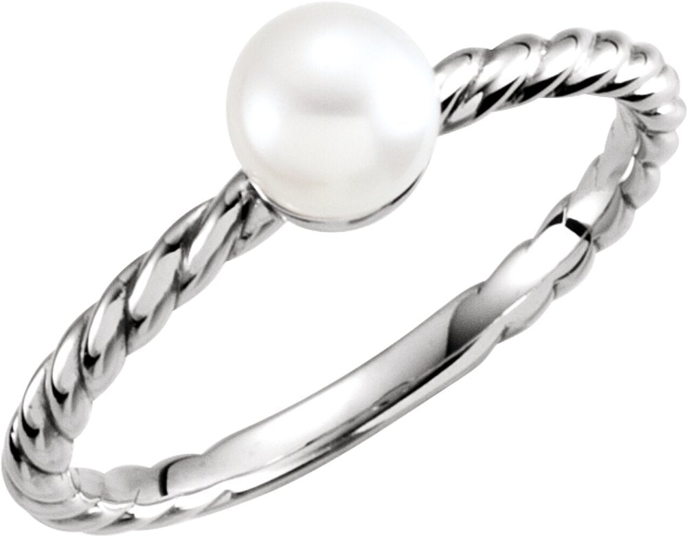 14K White 5.5-6 mm Cultured White Freshwater Pearl Ring