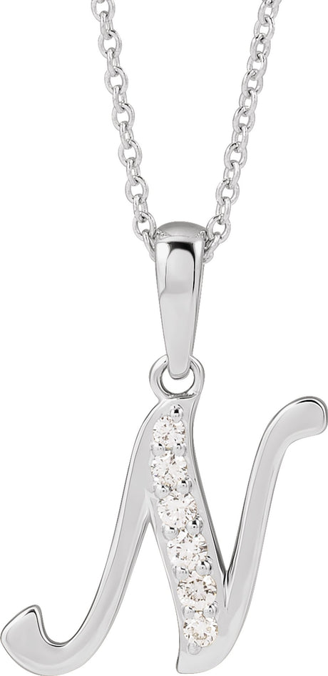 14K White 1/10 CTW Natural Diamond Initial N 18" Necklace