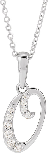 14K White 1/10 CTW Natural Diamond Initial O 18" Necklace