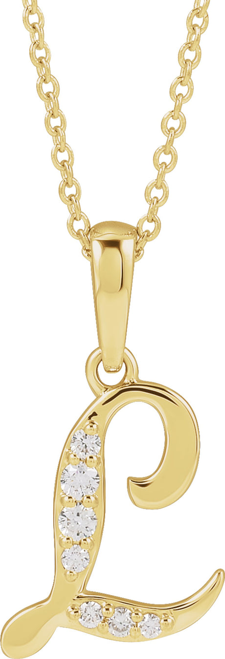 14K Yellow Gold 1/10 CTW Natural Diamond Initial L 18" Necklace