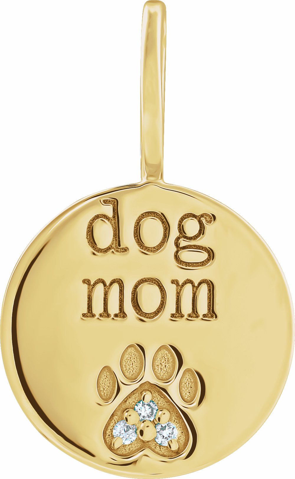 14K Yellow Gold .01 CTW Natural Diamond Engraved Dog Mom Paw Print Charm/Pendant