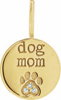 14K Yellow Gold .01 CTW Natural Diamond Engraved Dog Mom Paw Print Charm/Pendant