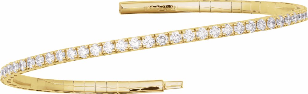 14K Yellow Gold 2 CTW Lab-Grown Diamond  Flexible Bangle 7" Bracelet