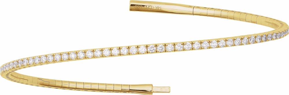 14K Yellow Gold 1 1/2 CTW Lab-Grown Diamond Flexible Bangle 7" Bracelet