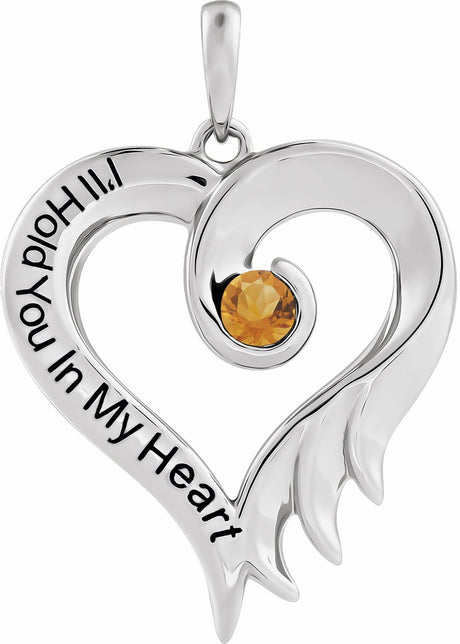 Sterling Silver Natural Citrine & Engraved I'll Hold You In My Heart Pendant