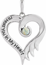 Sterling Silver Lab-Grown White Opal & Engraved I'll Hold You In My Heart Pendant
