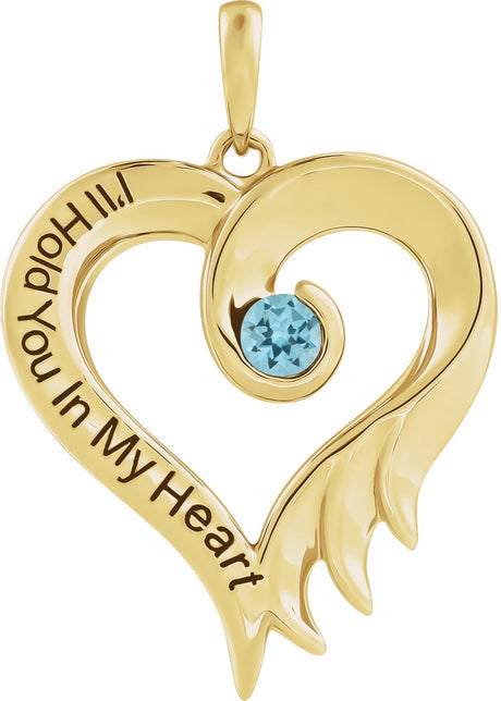 14K Yellow Natural Blue Topaz & Engraved I'll Hold You In My Heart Pendant