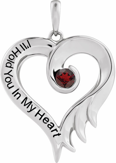 Sterling Silver Natural Mozambique Garnet & Engraved I'll Hold You In My Heart Pendant