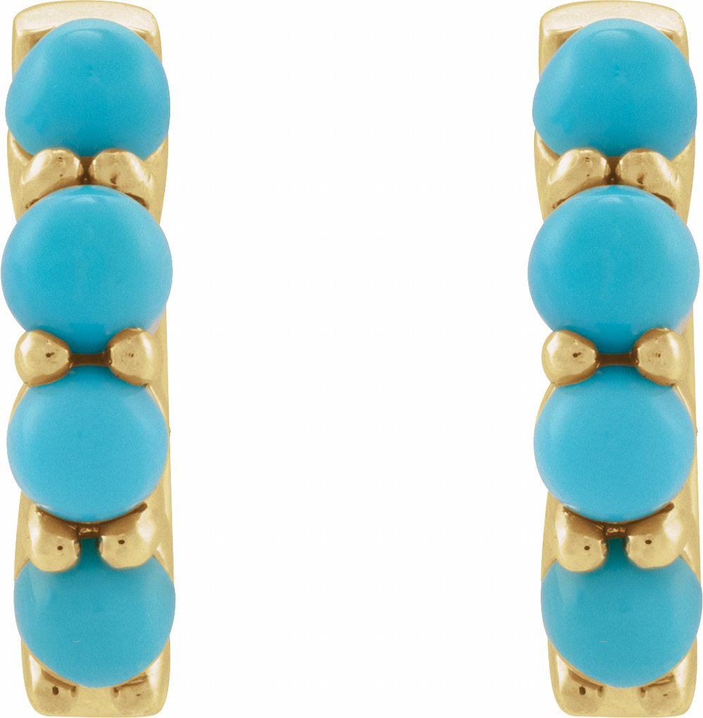 14K Yellow Natural Turquoise Cabochon 14.7 mm Huggie Hoop Earring