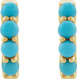 14K Yellow Natural Turquoise Cabochon Hinged 14.7 mm  Hoop Earrings