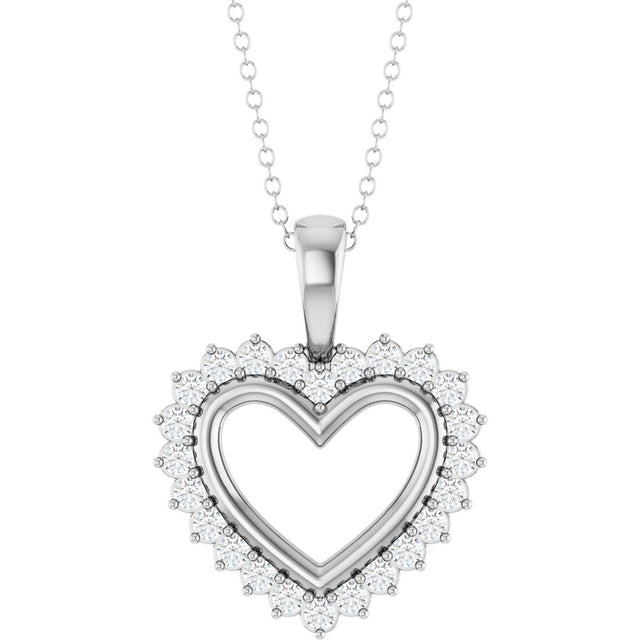 14K White Gold 1/3 CTW Natural Diamond Heart 16-18" Necklace