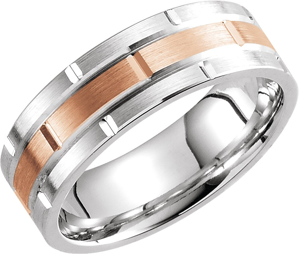 14K White & Rose Gold 7 mm Grooved Band  Size 8