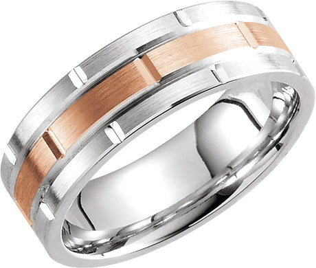14K White & Rose Gold 7 mm Grooved Band  Size 8