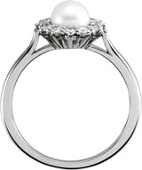 Sterling Silver Cultured White Freshwater Pearl & 3/8 CTW Natural Diamond Ring