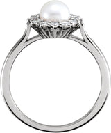 14K White Cultured White Freshwater Pearl & 3/8 CTW Natural Diamond Ring