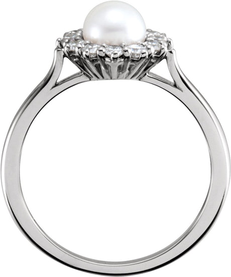 14K White Gold Cultured White Freshwater Pearl & 3/8 CTW Natural Diamond Ring