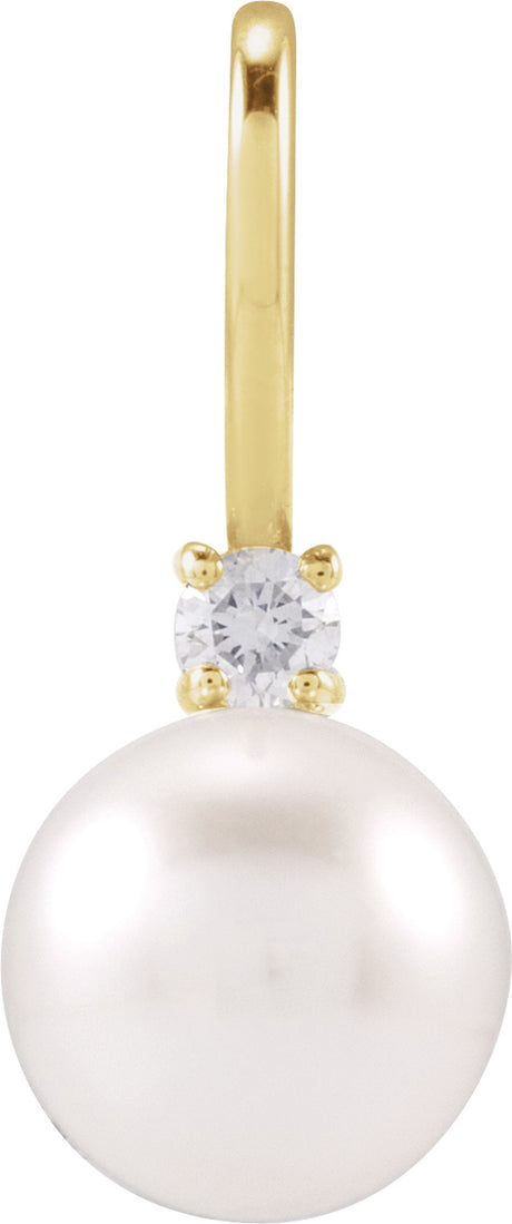 14K Yellow Gold Cultured White Akoya Pearl & .03 CT Natural Diamond Charm/Pendant