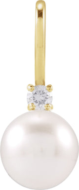 14K Yellow Gold Cultured White Akoya Pearl & .03 CT Natural Diamond Charm/Pendant