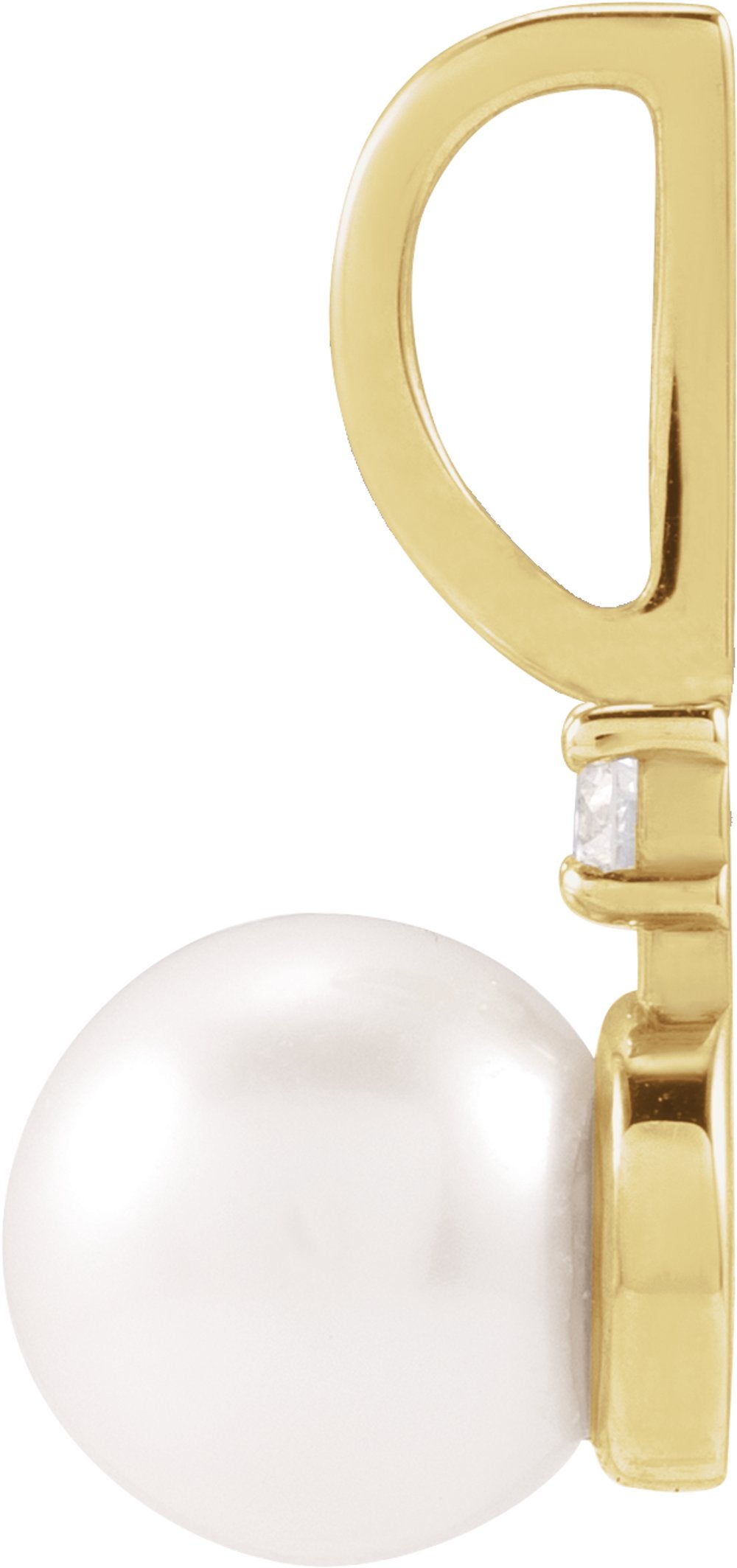 14K Yellow Cultured White Akoya Pearl & .03 CT Natural Diamond Charm/Pendant