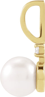 14K Yellow Cultured White Akoya Pearl & .03 CT Natural Diamond Charm/Pendant