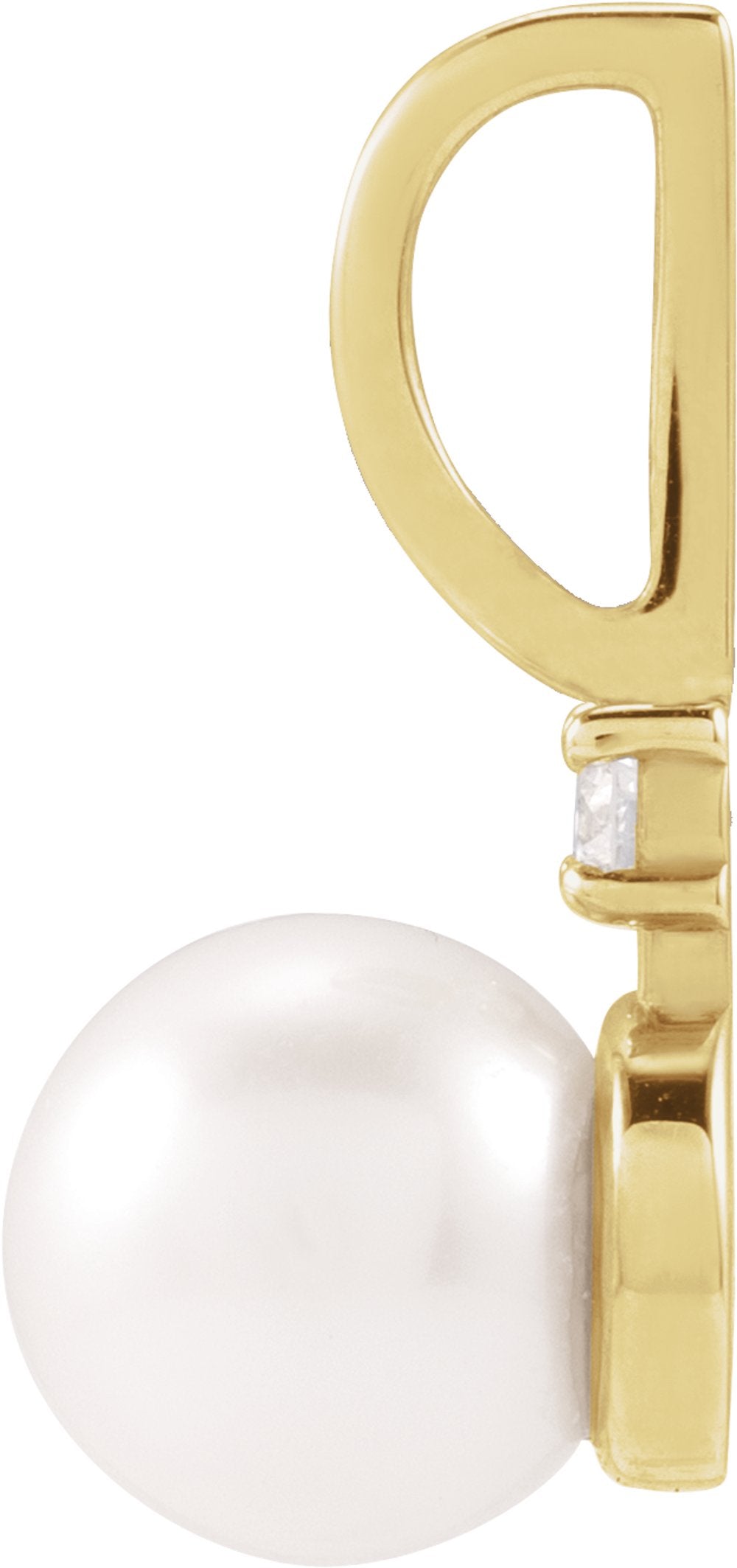 14K Yellow Gold Cultured White Akoya Pearl & .03 CT Natural Diamond Charm/Pendant