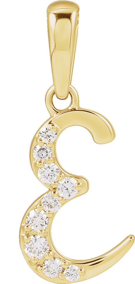 14K Yellow Gold 1/10 CTW Natural Diamond Initial E Pendant