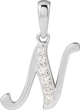 14K White 1/10 CTW Natural Diamond Initial N Pendant