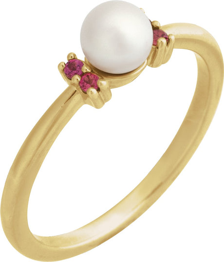 14K Yellow Cultured Freshwater Pearl & Natural Pink Tourmaline Ring