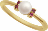 14K Yellow Cultured Freshwater Pearl & Natural Pink Tourmaline Ring