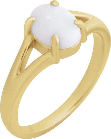 14K Yellow Natural White Opal Cabochon Ring