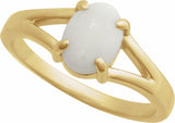 14K Yellow Natural White Opal Cabochon Ring