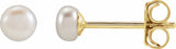 14K Yellow Gold 3.5-4 mm Cultured White Freshwater Button Pearl Earrings