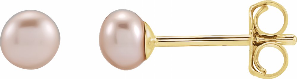 14K Yellow Cultured Pink Freshwater Pearl Earrings