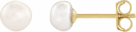 14K Yellow Gold 4-4.5 mm Cultured White Freshwater Button Pearl Earrings