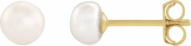 14K Yellow Gold 4-4.5 mm Cultured White Freshwater Button Pearl Earrings