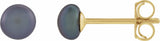14K Yellow Gold 4-4.5 mm Cultured Black Freshwater Button Pearl Earrings