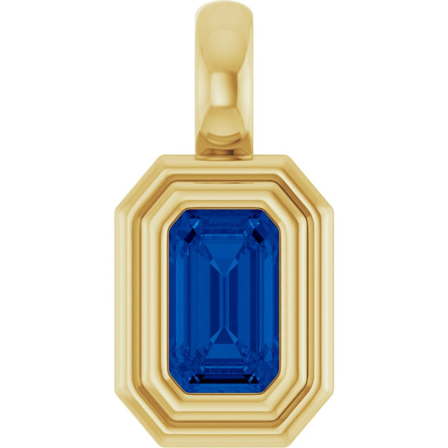 14K Yellow Gold Lab-Grown Blue Sapphire Charm/Pendant