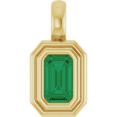 14K Yellow Gold Lab-Grown Emerald Charm/Pendant